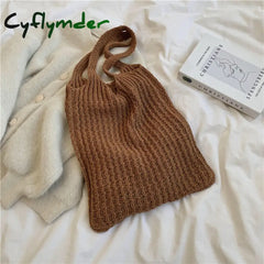 Cyflymder New Wool Knitted Shoulder Shopping Bag For Women Vintage Fashion Cotton Cloth Girls Tote