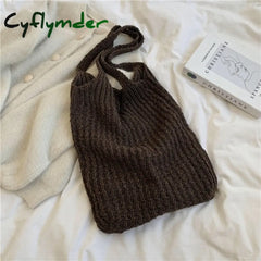 Cyflymder New Wool Knitted Shoulder Shopping Bag For Women Vintage Fashion Cotton Cloth Girls Tote