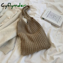 Cyflymder New Wool Knitted Shoulder Shopping Bag For Women Vintage Fashion Cotton Cloth Girls Tote