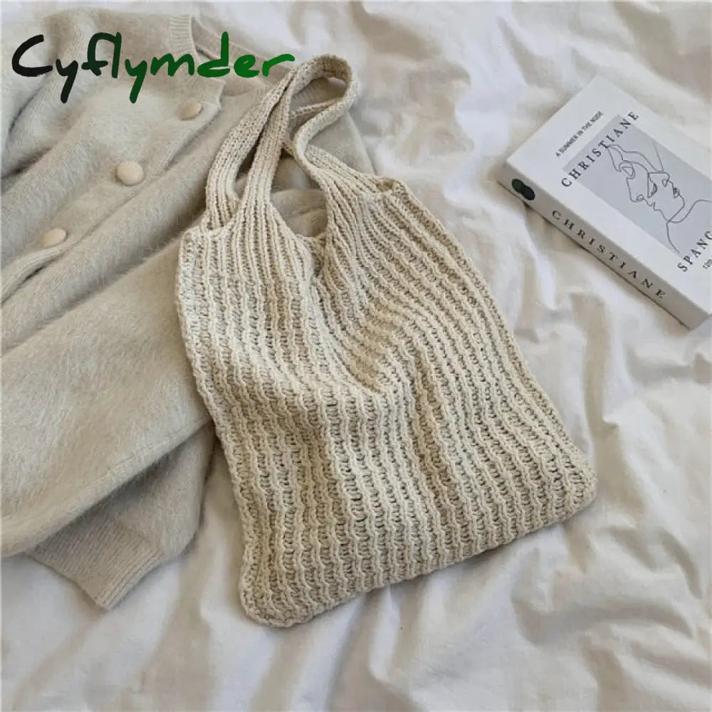 Cyflymder New Wool Knitted Shoulder Shopping Bag For Women Vintage Fashion Cotton Cloth Girls Tote
