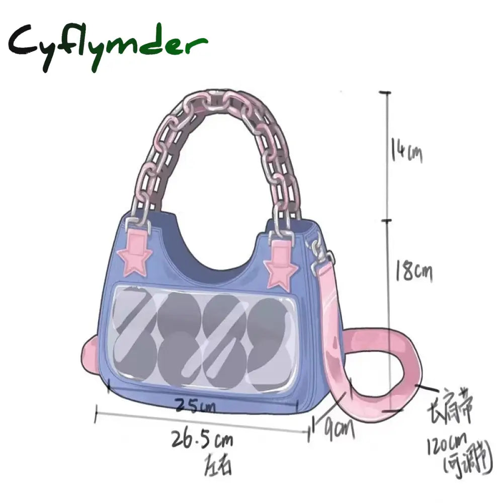 Cyflymder New Y2K Spice Girl Tote Denim Bag Fashion Cool Dark Shoulder Crossbody Chain Ladies Bags