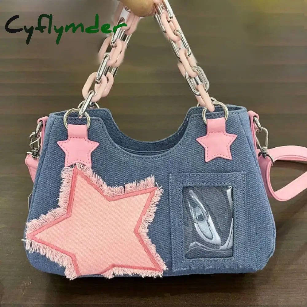 Cyflymder New Y2K Spice Girl Tote Denim Bag Fashion Cool Dark Shoulder Crossbody Chain Ladies Bags