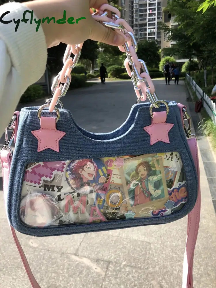 Cyflymder New Y2K Spice Girl Tote Denim Bag Fashion Cool Dark Shoulder Crossbody Chain Ladies Bags