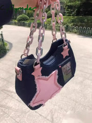 Cyflymder New Y2K Spice Girl Tote Denim Bag Fashion Cool Dark Shoulder Crossbody Chain Ladies Bags