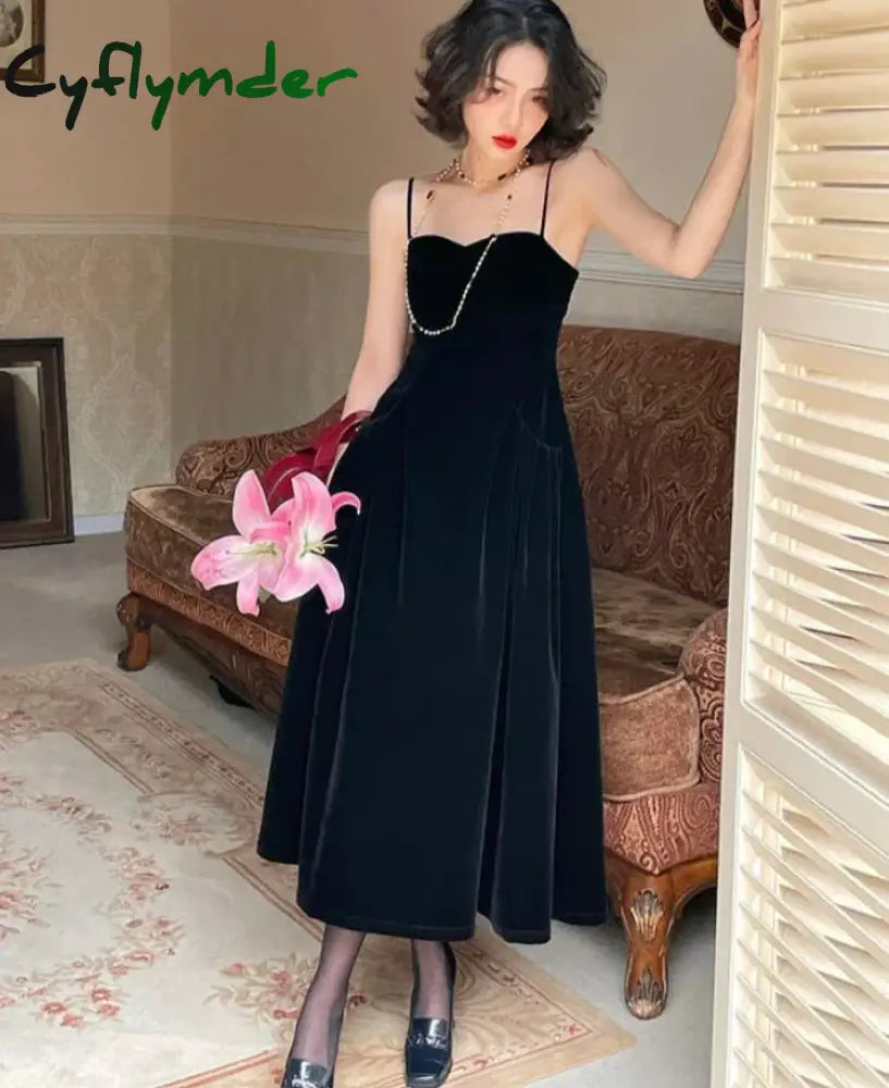 Cyflymder NEW YEAR DRESS TO IMPRESS Summer French Vintage Strap Dress Women Red Elegent Korean Party Midi Dress Female