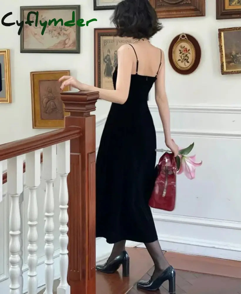 Cyflymder NEW YEAR DRESS TO IMPRESS Summer French Vintage Strap Dress Women Red Elegent Korean Party Midi Dress Female