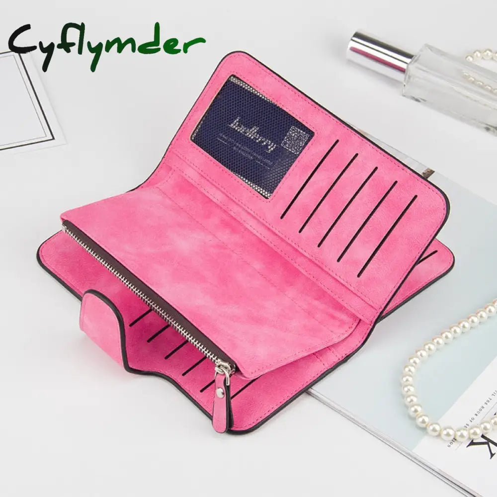 Cyflymder New Zipper Buckle Women Wallets Three Fold Multi-Card Wallet Frosted Two-Color Fabric