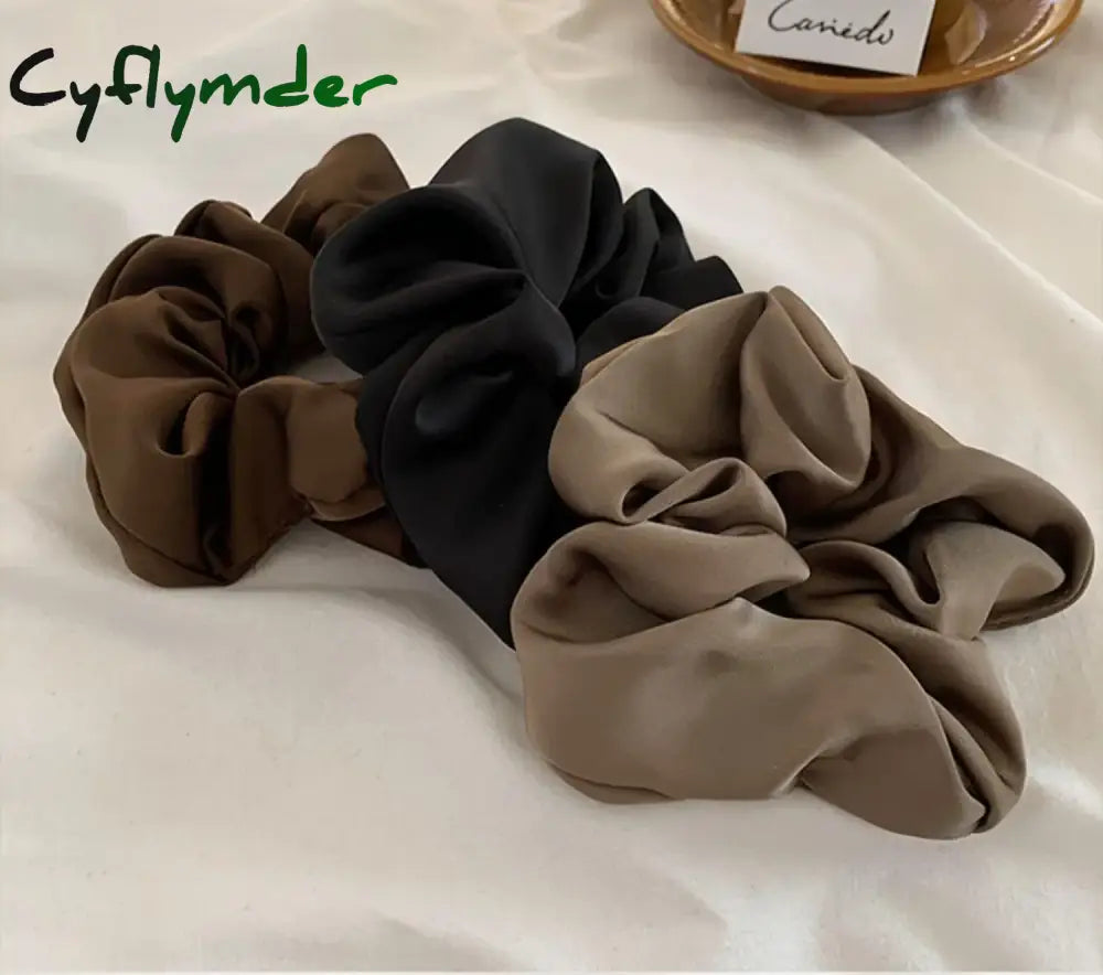 Cyflymder Newest Korean Woman Big Elegant Silk Elastics Hair Band Solid Color Scrunchies Ties