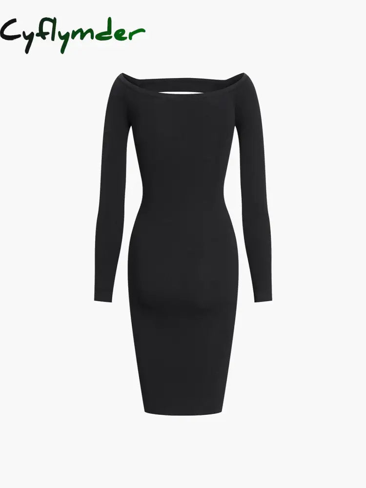 Cyflymder - No Afterthought Off Shoulder Short Sweater Dress Dresses