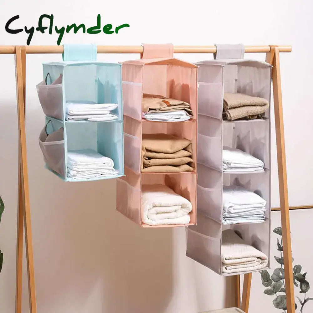 Cyflymder Non-Woven Washable Wardrobe Multi-Layer Folding Hanging Bra Storage Bag Underwear Socks