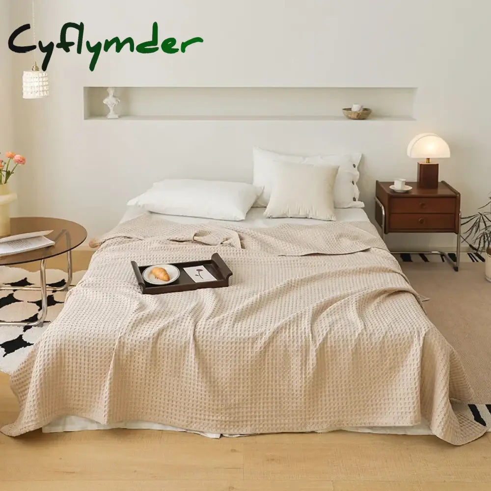 Cyflymder Nordic Style 3D Waffle Plaid Blanket Pure Cotton Knitted Blankets Solid Color Household Travel Sofa Cover