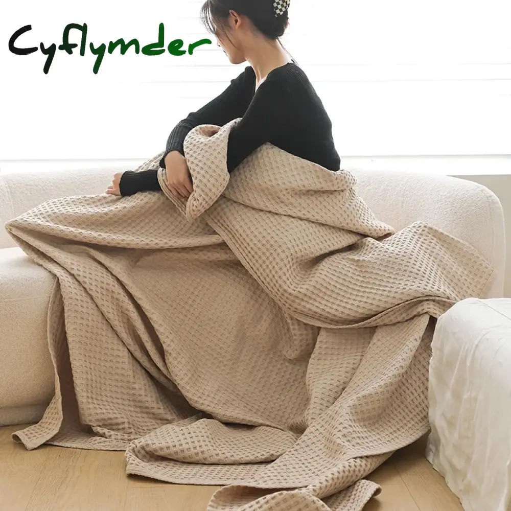 Cyflymder Nordic Style 3D Waffle Plaid Blanket Pure Cotton Knitted Blankets Solid Color Household Travel Sofa Cover