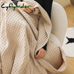 Cyflymder Nordic Style 3D Waffle Plaid Blanket Pure Cotton Knitted Blankets Solid Color Household Travel Sofa Cover