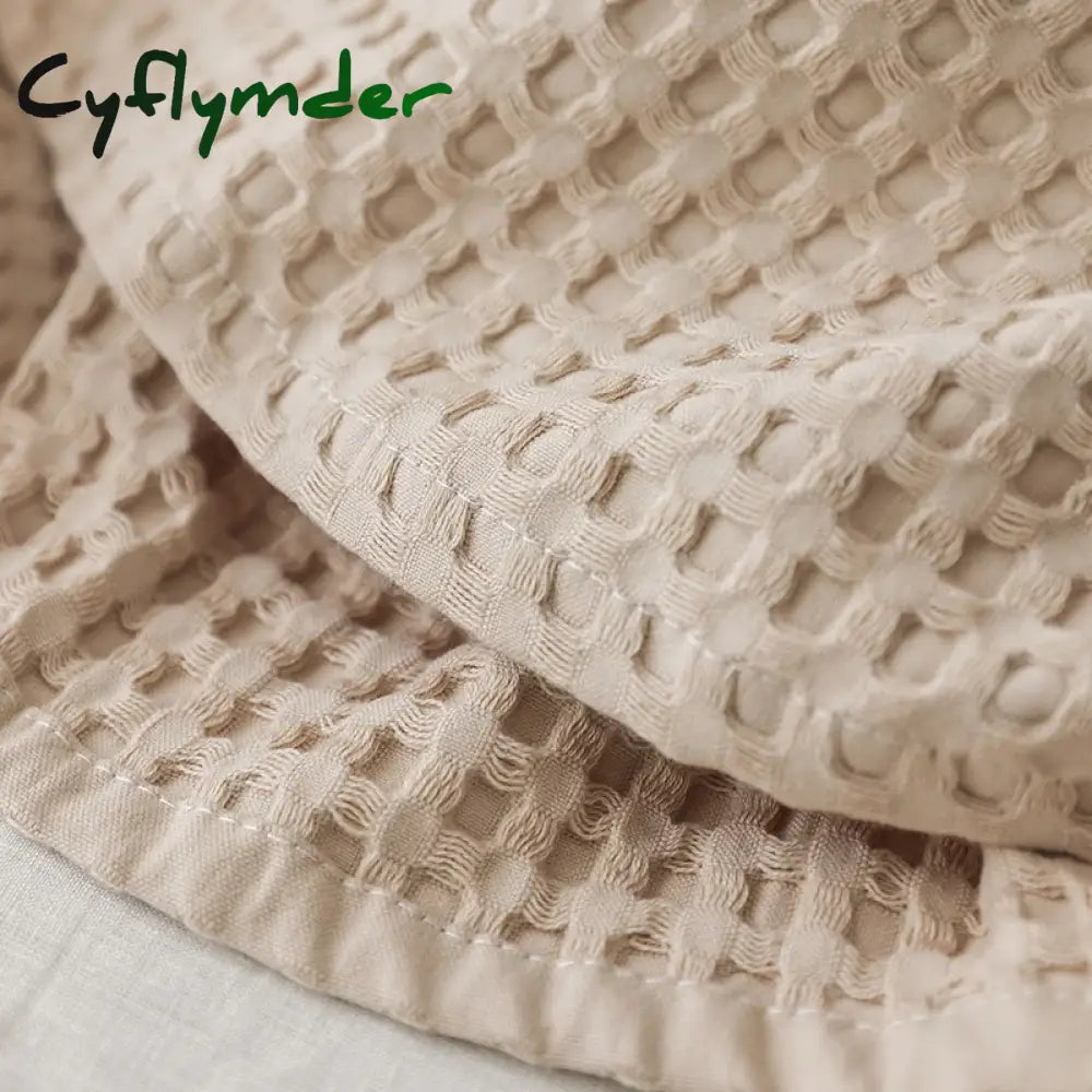 Cyflymder Nordic Style 3D Waffle Plaid Blanket Pure Cotton Knitted Blankets Solid Color Household Travel Sofa Cover