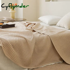 Cyflymder Nordic Style 3D Waffle Plaid Blanket Pure Cotton Knitted Blankets Solid Color Household Travel Sofa Cover