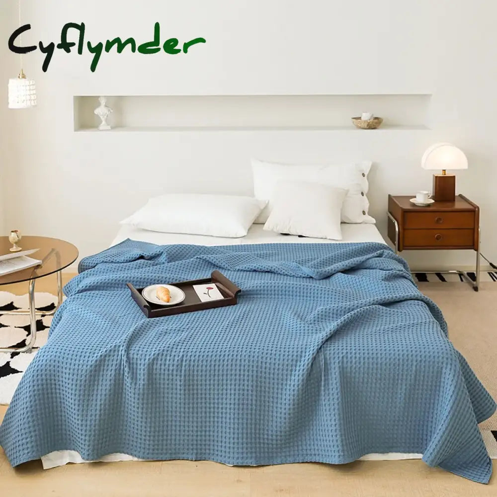 Cyflymder Nordic Style 3D Waffle Plaid Blanket Pure Cotton Knitted Blankets Solid Color Household Travel Sofa Cover