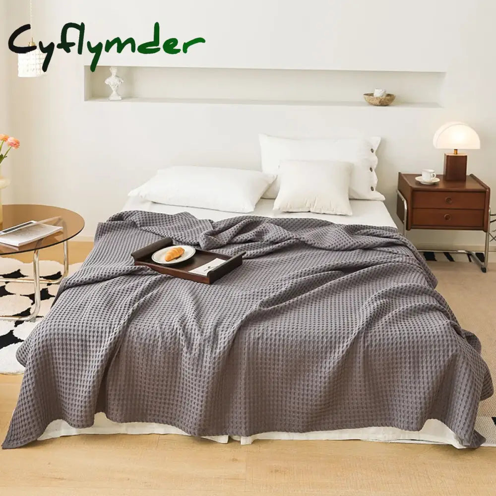 Cyflymder Nordic Style 3D Waffle Plaid Blanket Pure Cotton Knitted Blankets Solid Color Household Travel Sofa Cover