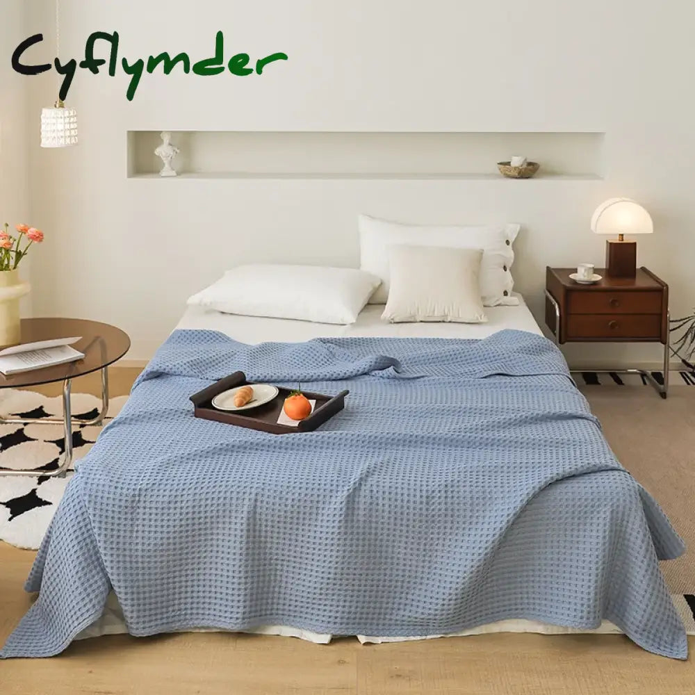 Cyflymder Nordic Style 3D Waffle Plaid Blanket Pure Cotton Knitted Blankets Solid Color Household Travel Sofa Cover