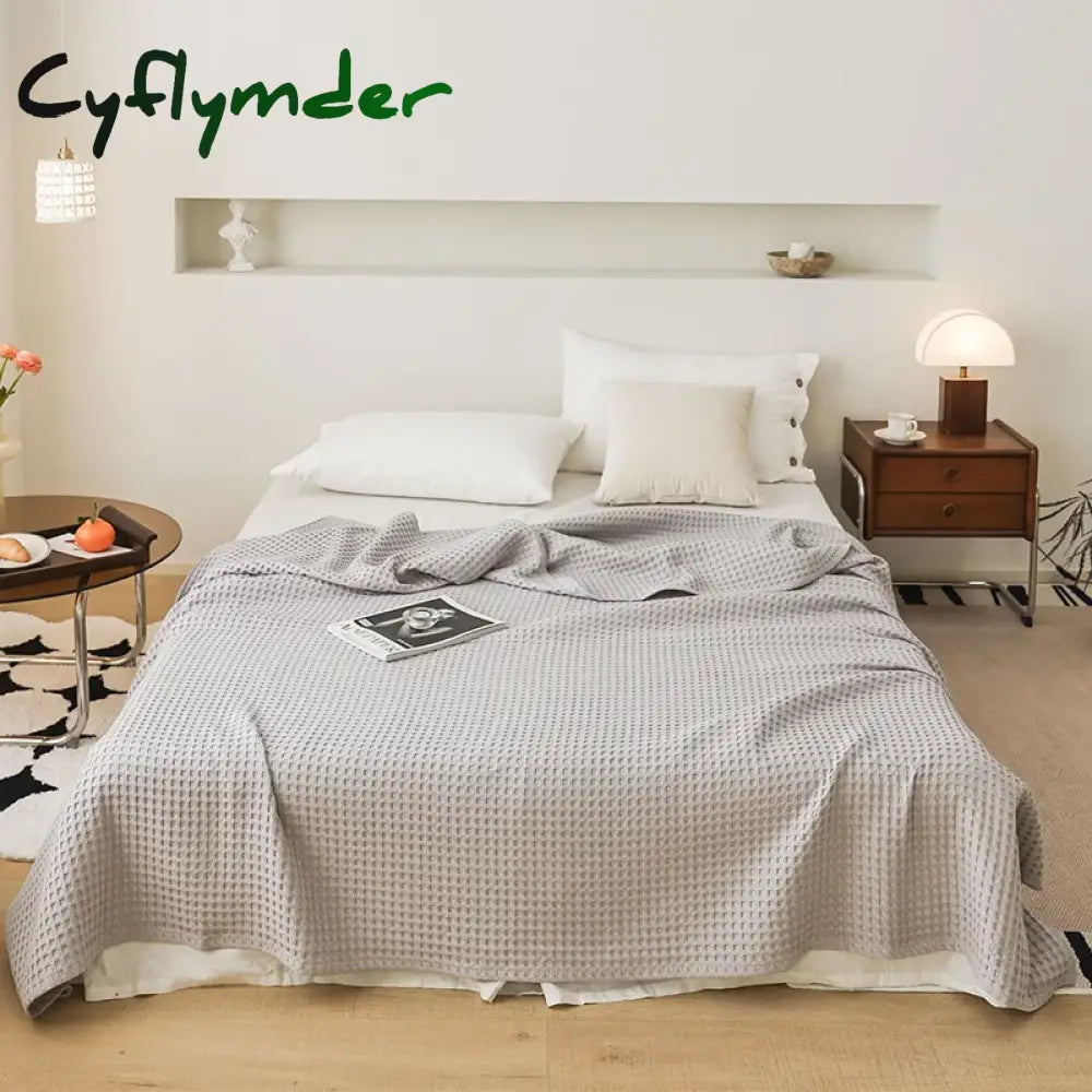 Cyflymder Nordic Style 3D Waffle Plaid Blanket Pure Cotton Knitted Blankets Solid Color Household Travel Sofa Cover