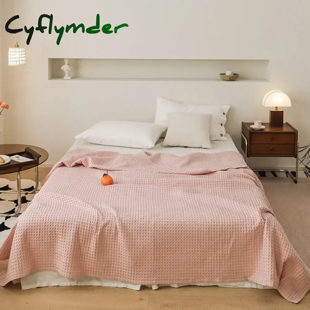 Cyflymder Nordic Style 3D Waffle Plaid Blanket Pure Cotton Knitted Blankets Solid Color Household Travel Sofa Cover