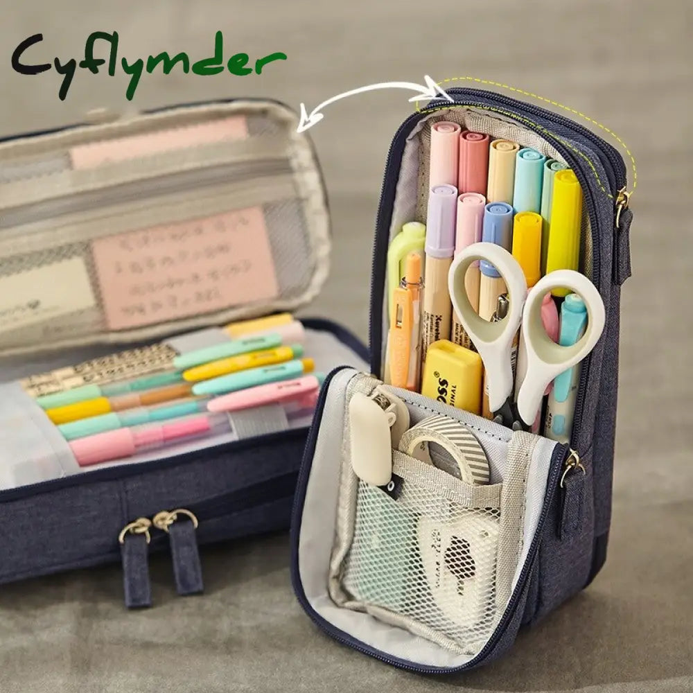 Cyflymder Normcore Pen Bag Pencil Case Two Layer Foldable Stand Fabric Phone Holder Storage Pouch