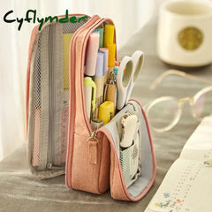 Cyflymder Normcore Pen Bag Pencil Case Two Layer Foldable Stand Fabric Phone Holder Storage Pouch