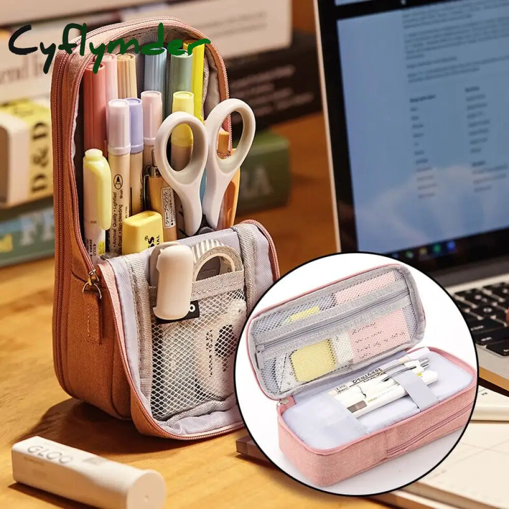 Cyflymder Normcore Pen Bag Pencil Case Two Layer Foldable Stand Fabric Phone Holder Storage Pouch