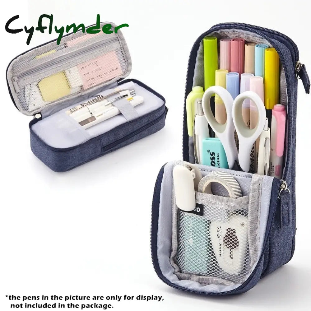 Cyflymder Normcore Pen Bag Pencil Case Two Layer Foldable Stand Fabric Phone Holder Storage Pouch