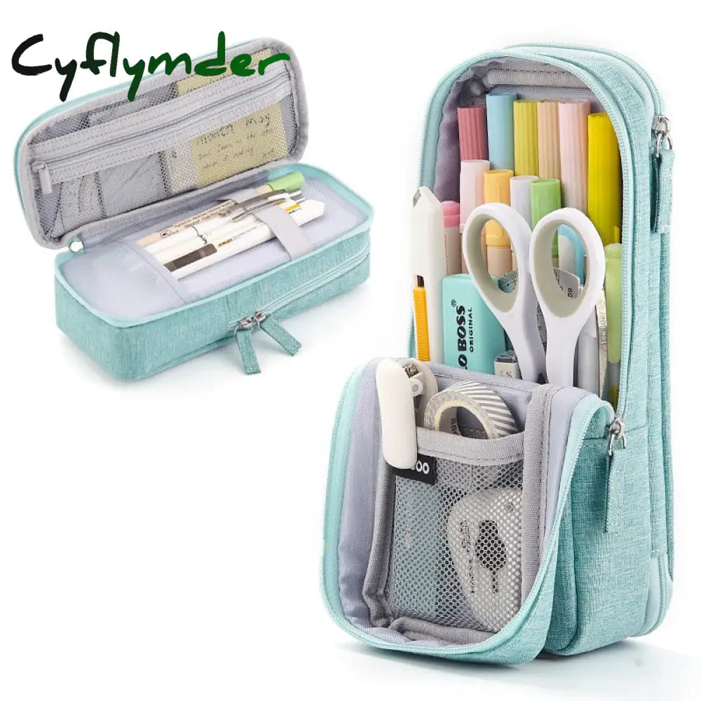 Cyflymder Normcore Pen Bag Pencil Case Two Layer Foldable Stand Fabric Phone Holder Storage Pouch