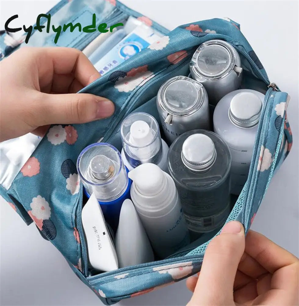 Cyflymder Nylon Travel Set Makeup Bag High Capacity Cosmetic Bags For Women Bathroom Toiletry Make