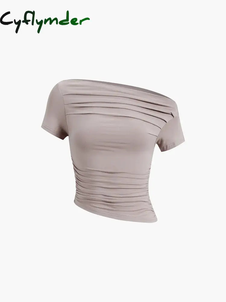 Cyflymder - Oblique Ruched Crop Top Light Brown / Xs T-Shirts