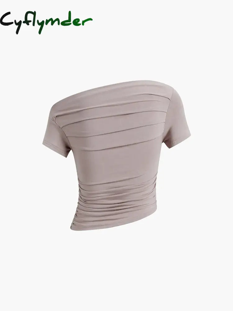 Cyflymder - Oblique Ruched Crop Top T-Shirts