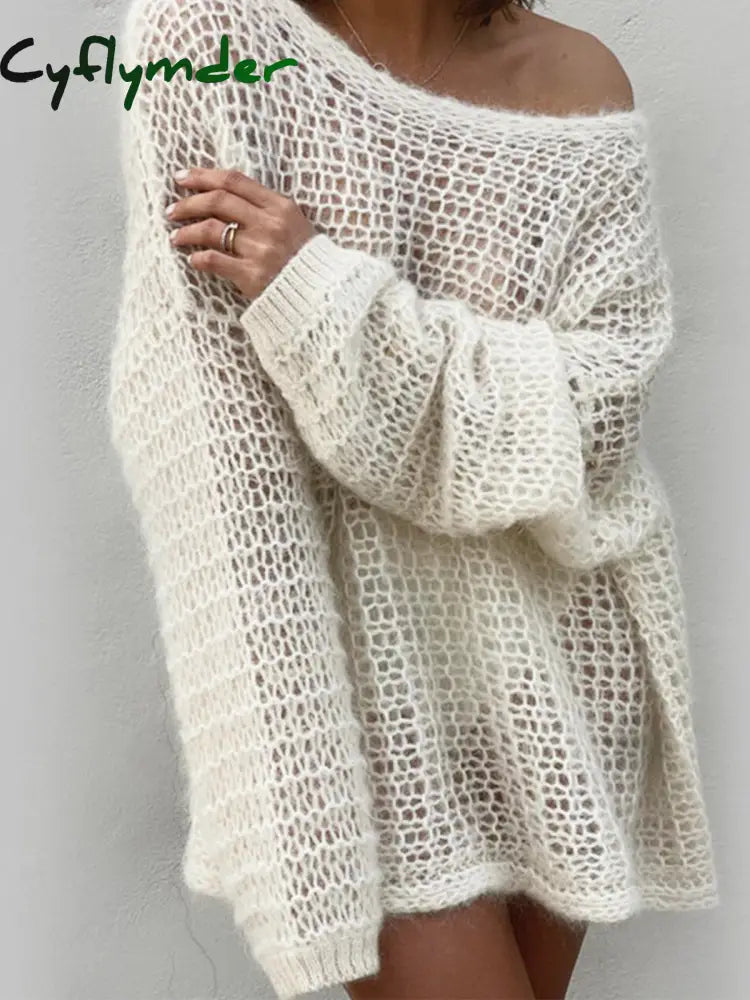 Cyflymder - Open Knit Oversized Sweater Off-White / S Sweaters