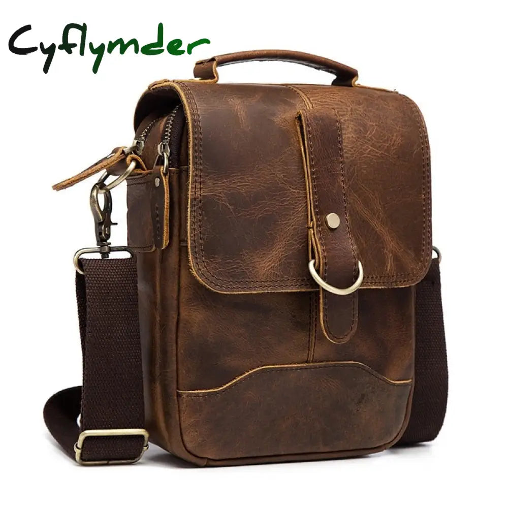 Cyflymder Original Leather Male Design Casual Shoulder Messenger Bag Cowhide Fashion 8’’ Tote