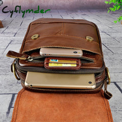 Cyflymder Original Leather Male Design Casual Shoulder Messenger Bag Cowhide Fashion 8’’ Tote