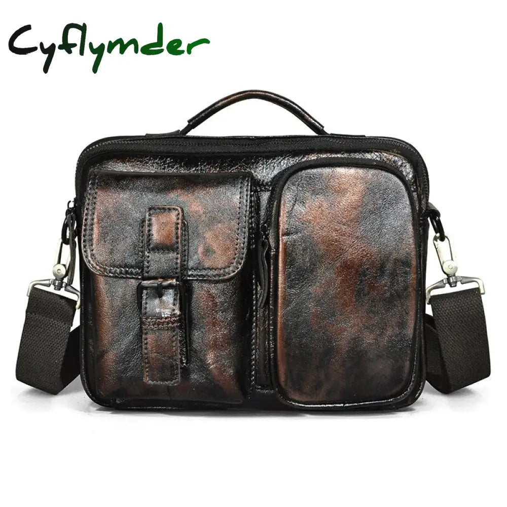 Cyflymder Original Leather Male Fashion Casual Design Satchel Crossbody Shoulder Messenger Bag Tote