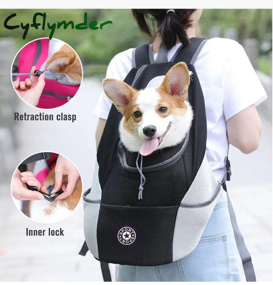 Cyflymder Outdoor Pet Dog Carrier Bag Portable Travel Backpack Breathable Mesh Out Double Shoulder