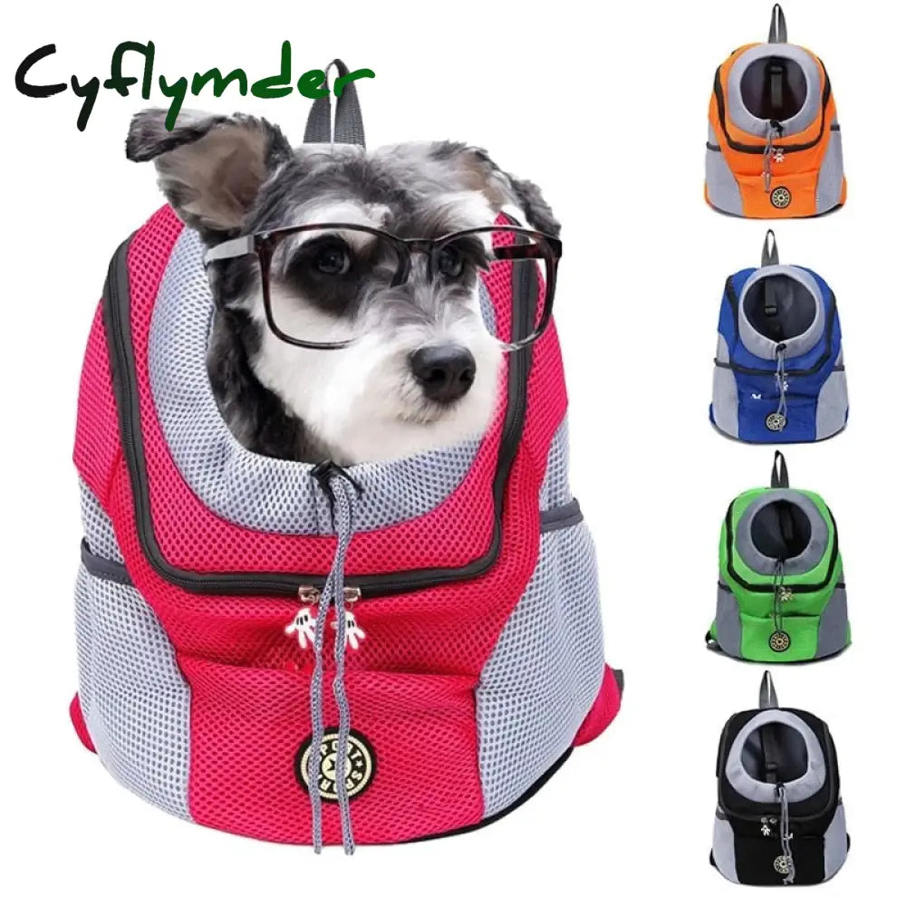 Cyflymder Outdoor Pet Dog Carrier Bag Portable Travel Backpack Breathable Mesh Out Double Shoulder