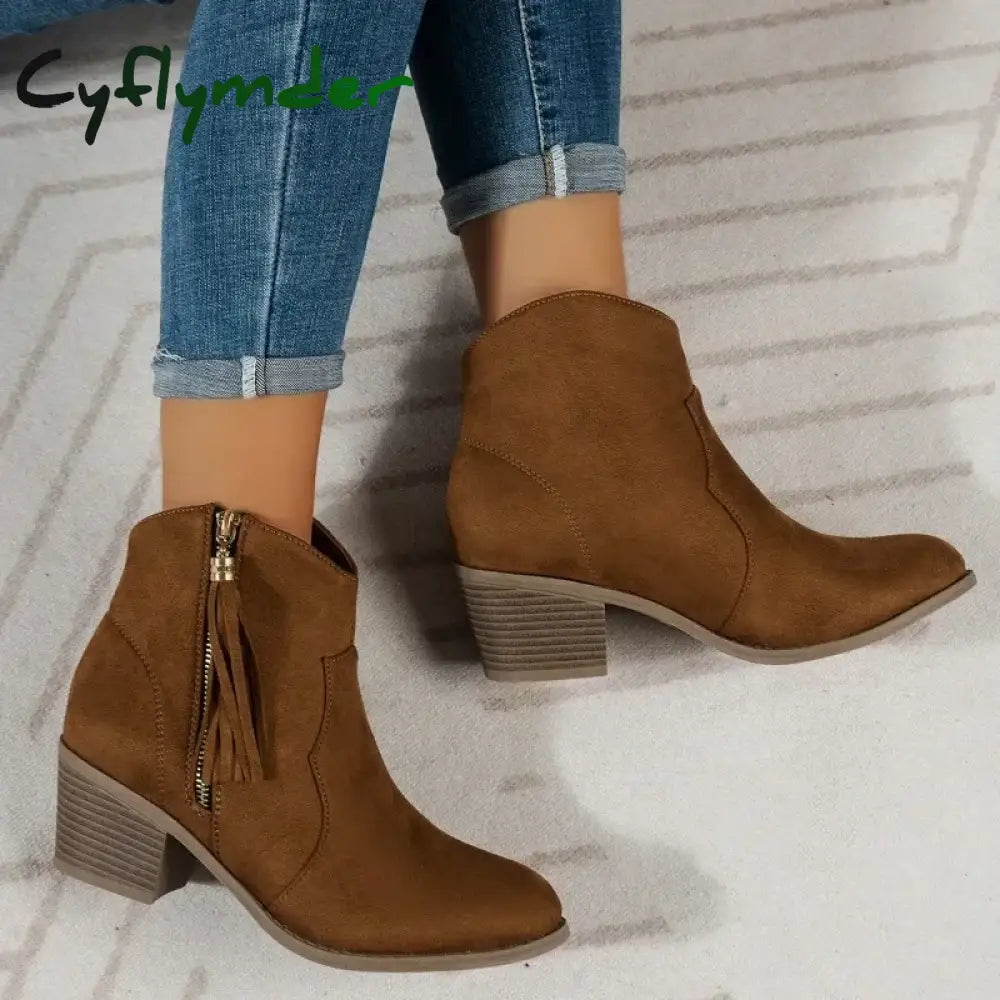 Cyflymder outfit inspo winter Shoes for Women Hot Sale Ankle Women’s Boots Retro Modern Boots Women Fringe Side Zip