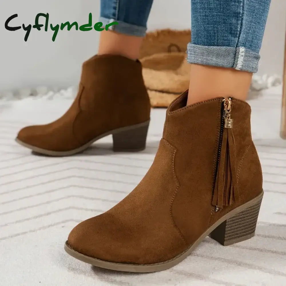 Cyflymder outfit inspo winter Shoes for Women Hot Sale Ankle Women’s Boots Retro Modern Boots Women Fringe Side Zip