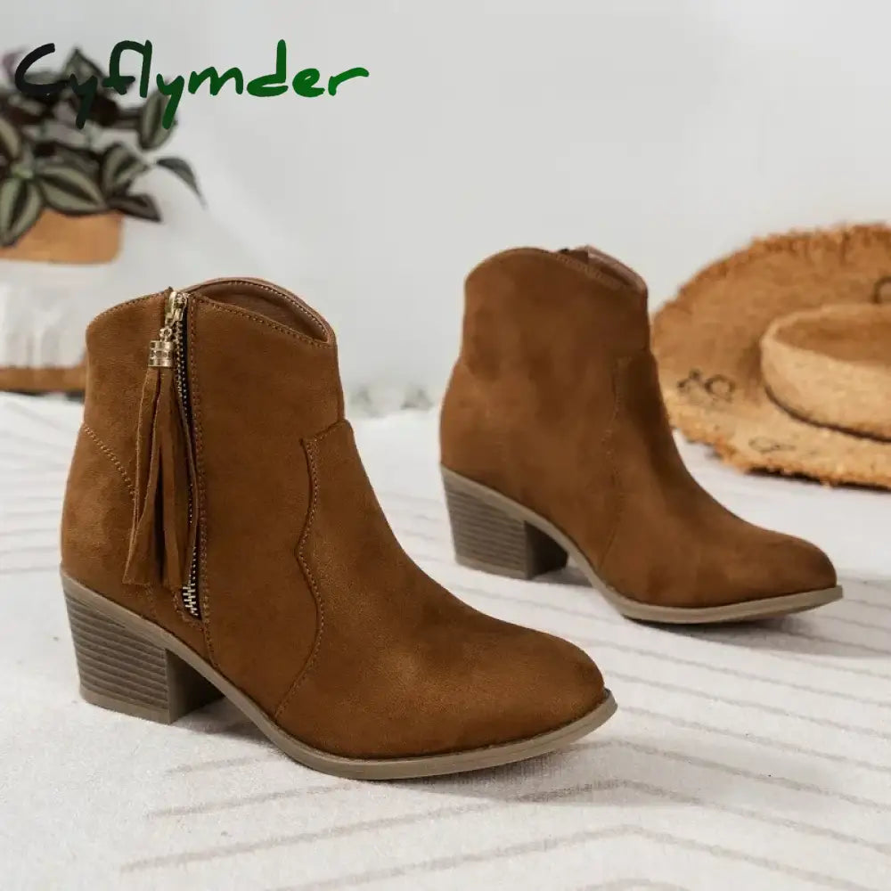 Cyflymder outfit inspo winter Shoes for Women Hot Sale Ankle Women’s Boots Retro Modern Boots Women Fringe Side Zip