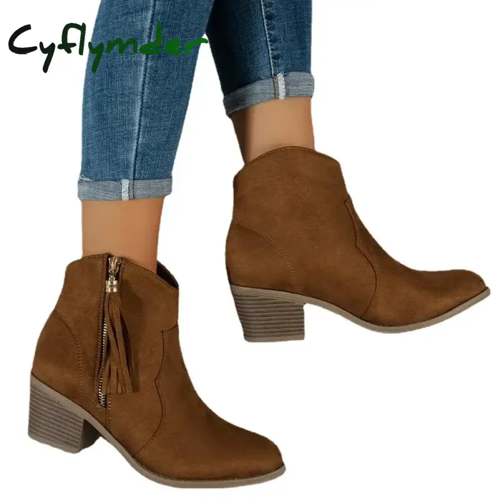 Cyflymder outfit inspo winter Shoes for Women Hot Sale Ankle Women’s Boots Retro Modern Boots Women Fringe Side Zip