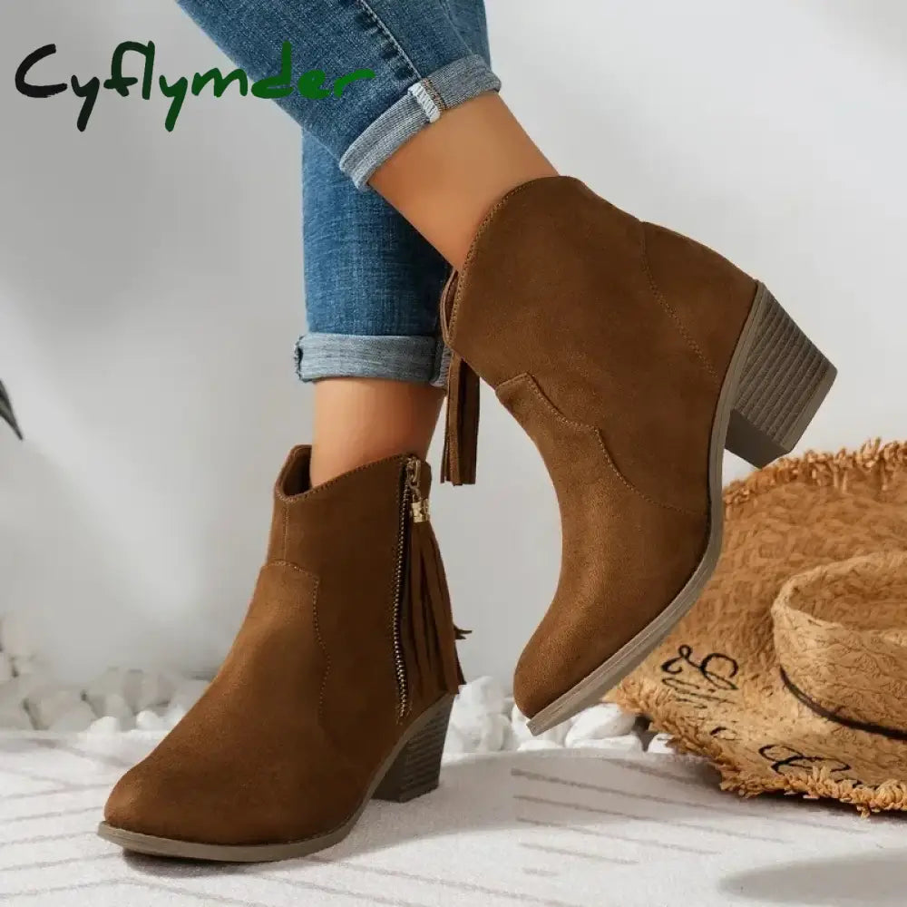 Cyflymder outfit inspo winter Shoes for Women Hot Sale Ankle Women’s Boots Retro Modern Boots Women Fringe Side Zip