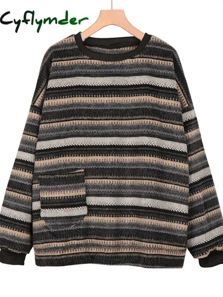 Cyflymder outfit inspo winter Striped Sweaters Women Oversize Pullovers Autumn Winter Knit Sweater Hip Hop Ulzzang BF