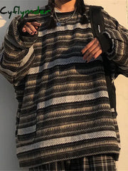Cyflymder outfit inspo winter Striped Sweaters Women Oversize Pullovers Autumn Winter Knit Sweater Hip Hop Ulzzang BF