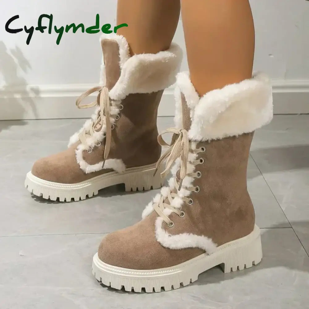 Cyflymder outfit inspo winter Thicken Plush Snow Boots for Women Winter Faux Fur Platform Ankle Boots Woman Mid-calf