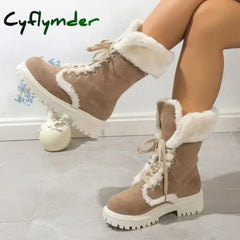 Cyflymder outfit inspo winter Thicken Plush Snow Boots for Women Winter Faux Fur Platform Ankle Boots Woman Mid-calf