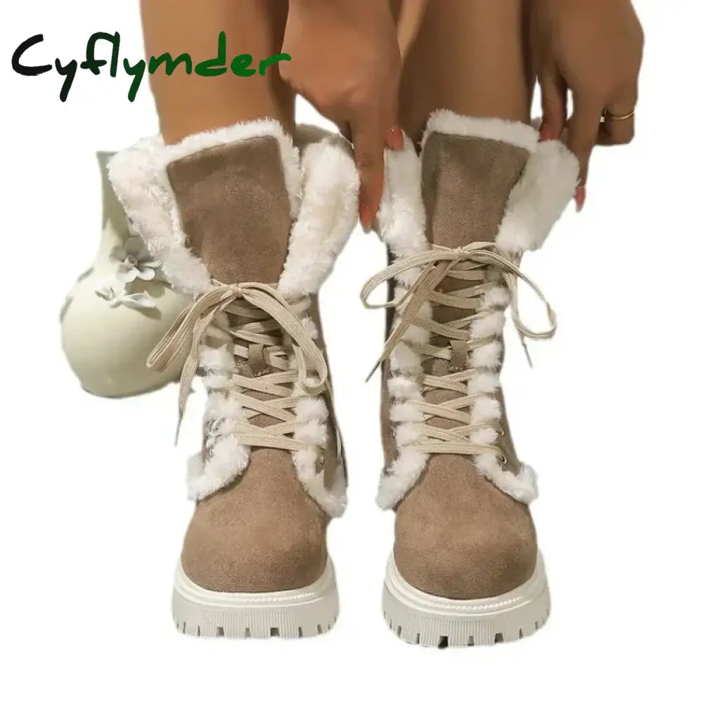 Cyflymder outfit inspo winter Thicken Plush Snow Boots for Women Winter Faux Fur Platform Ankle Boots Woman Mid-calf