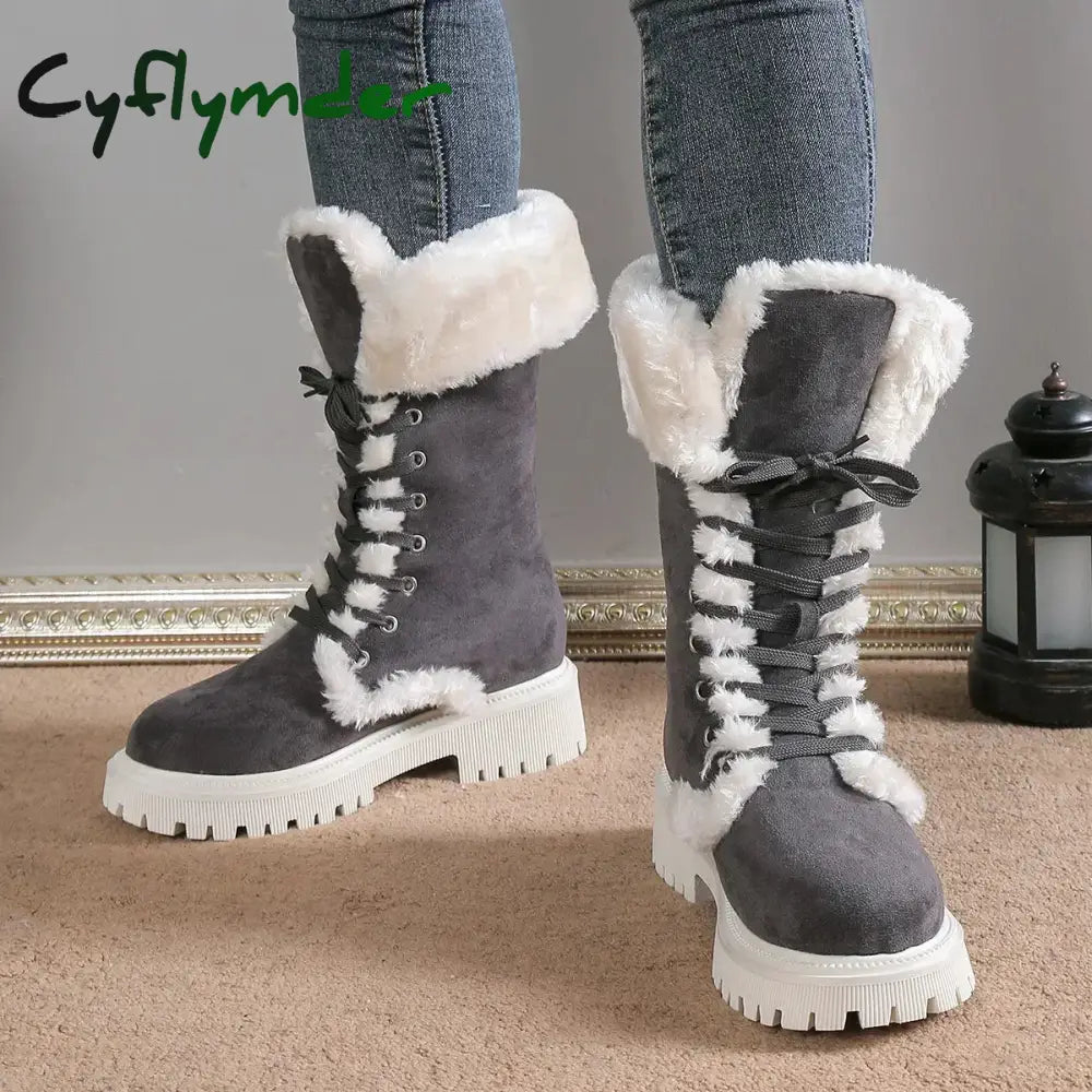 Cyflymder outfit inspo winter Thicken Plush Snow Boots for Women Winter Faux Fur Platform Ankle Boots Woman Mid-calf