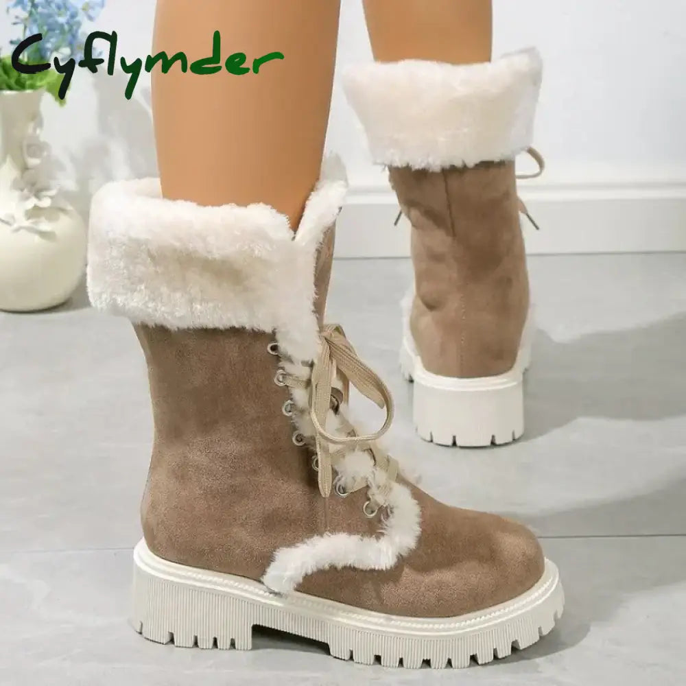 Cyflymder outfit inspo winter Thicken Plush Snow Boots for Women Winter Faux Fur Platform Ankle Boots Woman Mid-calf